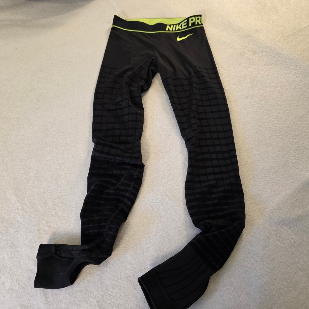 Nike Pro Dri-FIT Black Neon Stirrup Compression Leggings Womens Medium 583397